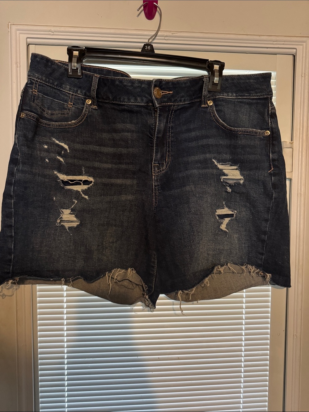 Maurices Distressed Dark Wash Denim Shorts - Women's Blue